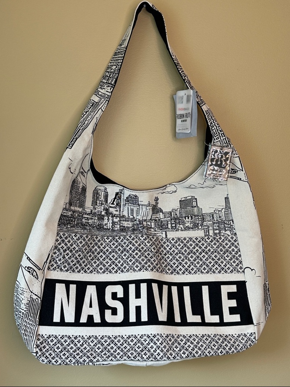 Robin Ruth Black & White Nashville Canvas Shoulder Bag NWT